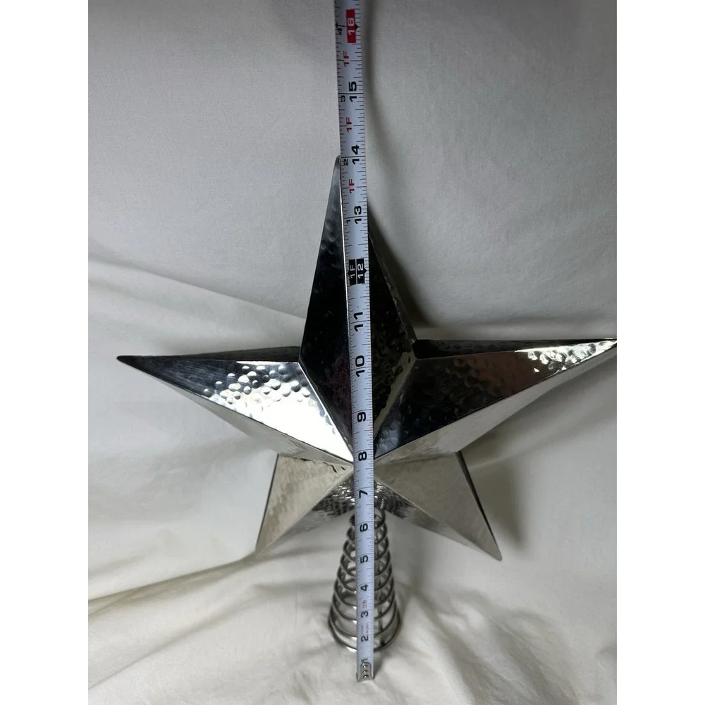 Large Metal‎ Christmas Tree Topper Star Silver Hammered Rustic Decor